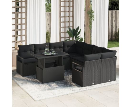 vidaXL Zestaw Sof Ogrodowych 9-częściowy z Poduszkami Czarny Polirattan Dārza mēbeļu komplekti