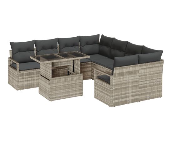 vidaXL 9-częściowy zestaw sof ogrodowych z poduszkami jasnoszary polirattan Dārza mēbeļu komplekti