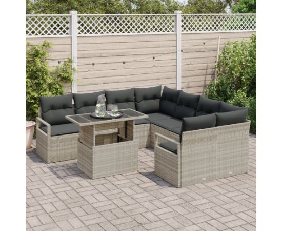 vidaXL 9-częściowy zestaw sof ogrodowych z poduszkami jasnoszary polirattan Dārza mēbeļu komplekti