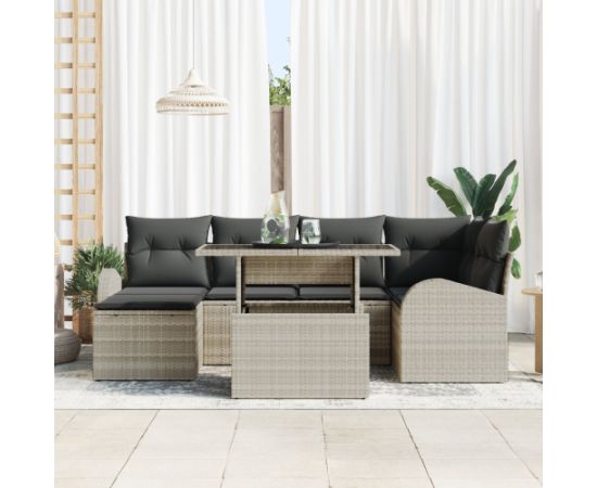 Jasnoszary 7-częściowy zestaw sof ogrodowych vidaXL z poduszkami z Poli Rattan Dārza mēbeļu komplekti