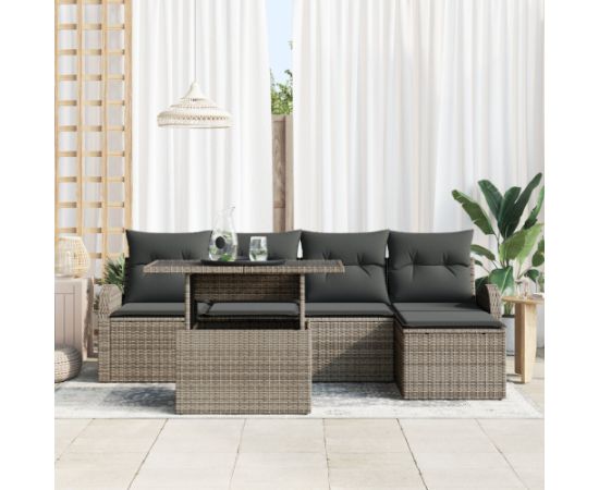 vidaXL 6-częściowy zestaw sof ogrodowych z poduszkami szary rattan poli Dārza mēbeļu komplekti