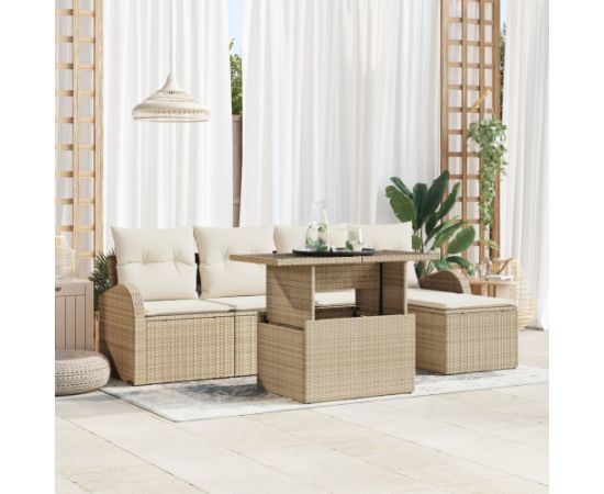 vidaXL 6-częściowy zestaw sof ogrodowych z poduszkami Beżowy Rattan Dārza mēbeļu komplekti