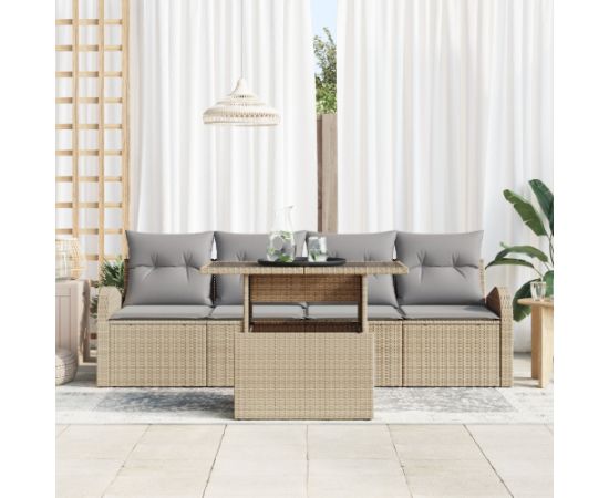 Zestaw Sof Ogrodowych vidaXL 5 Części Z Poduszkami Beżowy Polirattan Dārza mēbeļu komplekti