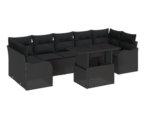 Zestaw sof ogrodowych vidaXL 8-częściowy z poduszkami Czarny Polirattan Dārza mēbeļu komplekti