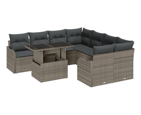 vidaXL 9-częściowy Zestaw Sof Ogrodowych z Poduszkami Szary Polirattan Dārza mēbeļu komplekti