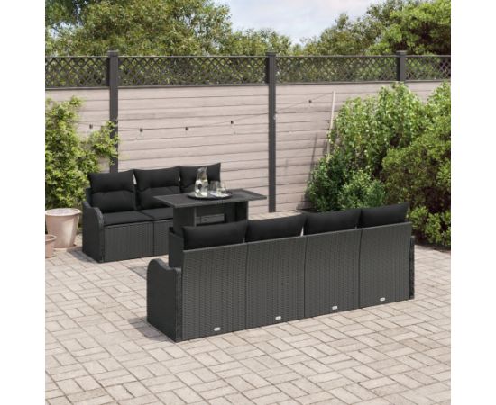 vidaXL 8-częściowy zestaw sof ogrodowych z poduszkami czarny polirattan Dārza mēbeļu komplekti