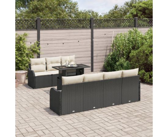 8-częściowy zestaw sof ogrodowych vidaXL z poduszkami czarny polirattan Dārza mēbeļu komplekti