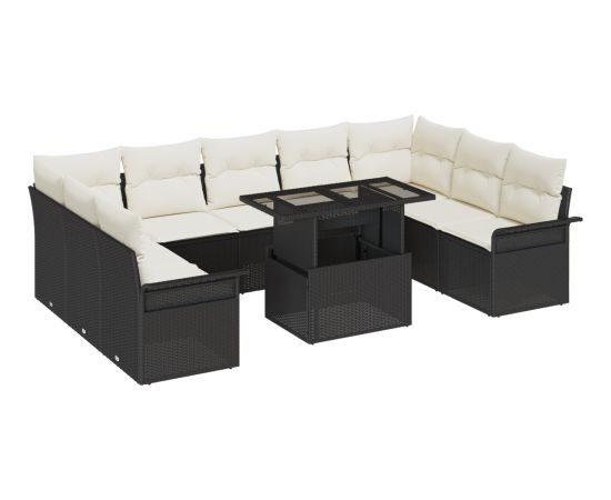 vidaXL Zestaw sofy ogrodowej 10-elementowy z poduszkami czarny polirattan Dārza mēbeļu komplekti