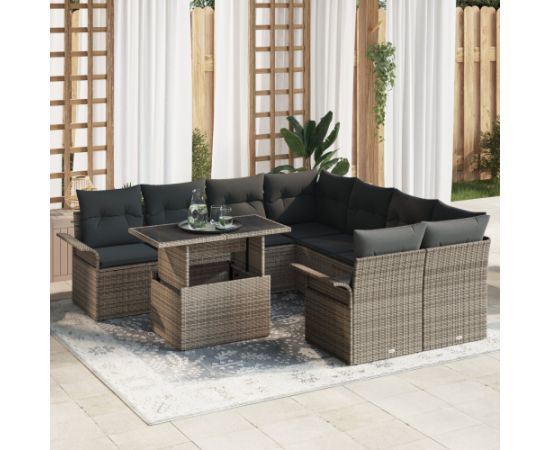 vidaXL 9-częściowy zestaw sof ogrodowych z poduszkami szary polirattan Dārza mēbeļu komplekti