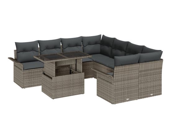 vidaXL 9-częściowy zestaw sof ogrodowych z poduszkami szary polirattan Dārza mēbeļu komplekti