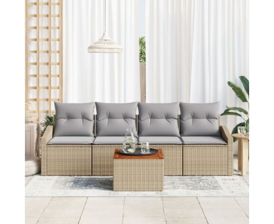 vidaXL Zestaw sof ogrodowych 5-częściowy z poduszkami Beżowy Polirattan Akacja Dārza mēbeļu komplekti