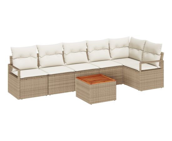 Vidaxl Zestaw sof ogrodowych 7-częściowy z poduszkami Beżowy Polirattan Akacja Dārza mēbeļu komplekti