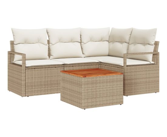 Zestaw Sof Ogrodowych vidaXL 5-częściowy z poduszkami Beżowy Polirattan Akacja Dārza mēbeļu komplekti