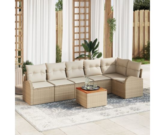 Vidaxl Zestaw sof ogrodowych 7-częściowy z poduszkami, beżowy polirattan akacja Dārza mēbeļu komplekti