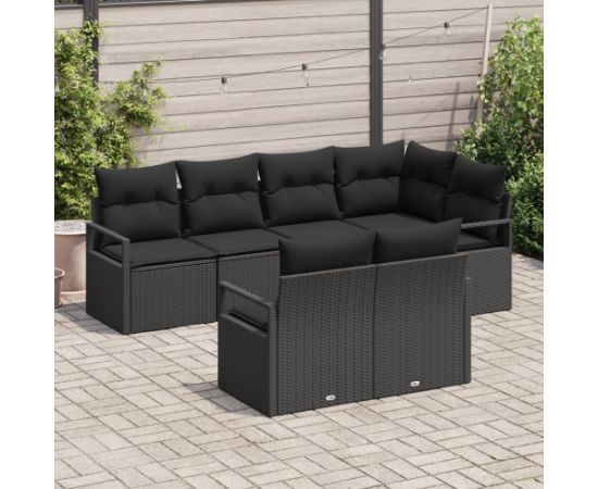 7-częściowy zestaw sof ogrodowych vidaXL z poduszkami czarny polirattan Dārza mēbeļu komplekti