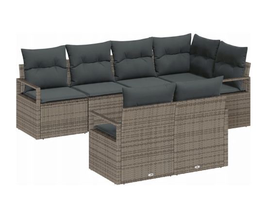 Vidaxl Zestaw 7-częściowy sof ogrodowych z poduszkami Szary Polirattan Dārza mēbeļu komplekti