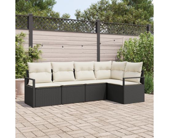 vidaXL Zestaw sof ogrodowych 5-częściowy z poduszkami czarny poli rattan Dārza mēbeļu komplekti