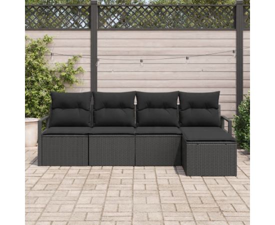 Vidaxl Zestaw 5-częściowy sof ogrodowych z poduszkami czarny polirattan Dārza mēbeļu komplekti