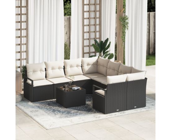 vidaXL 9-częściowy zestaw sof ogrodowych z poduszkami czarny polirattan Dārza mēbeļu komplekti