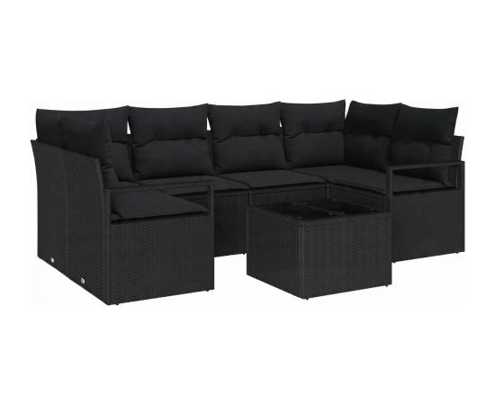 Zestaw Sof VidaXL 7 częściowy z poduszkami czarny polirattan Dārza mēbeļu komplekti