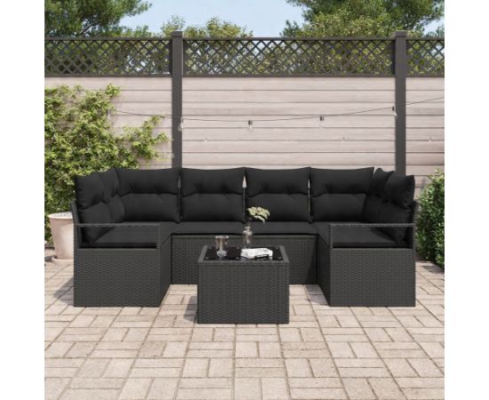 Zestaw Sof VidaXL 7 częściowy z poduszkami czarny polirattan Dārza mēbeļu komplekti