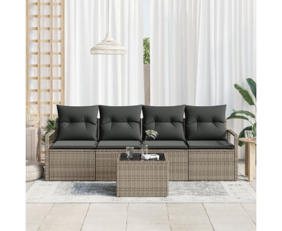 vidaXL 5-częściowy zestaw sof ogrodowych z poduszkami Szary Polirattan Dārza mēbeļu komplekti