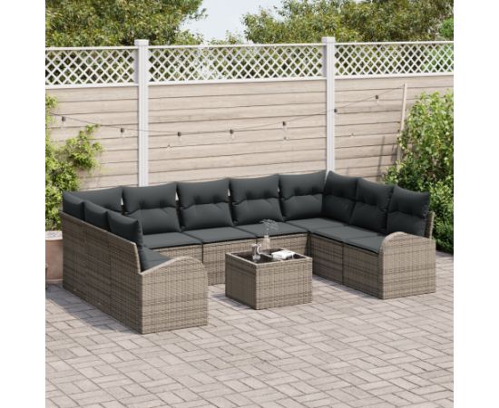 Vidaxl 9-częściowy zestaw sof ogrodowych z poduszkami szary polirattan Dārza mēbeļu komplekti