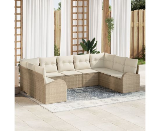9-częściowy zestaw sof ogrodowych vidaXL z poduszkami Beżowy Polirattan Dārza mēbeļu komplekti