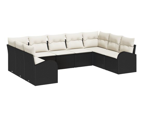 Zestaw 9-częściowy sof ogrodowych vidaXL z poduszkami Czarny Polirattan Dārza mēbeļu komplekti