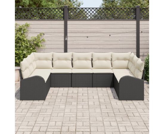 Zestaw 9-częściowy sof ogrodowych vidaXL z poduszkami Czarny Polirattan Dārza mēbeļu komplekti