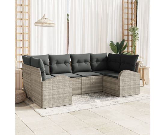 vidaXL 6-częściowy zestaw sof ogrodowych z poduszkami Jasnoszary Polirattan Dārza mēbeļu komplekti