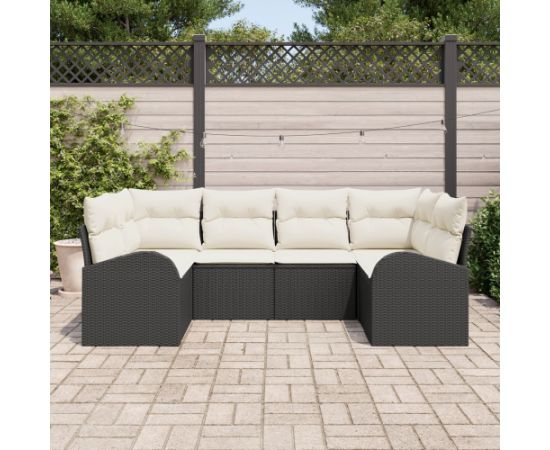 vidaXL 6-elementowy zestaw sof ogrodowych z poduszkami czarny rattan Dārza mēbeļu komplekti