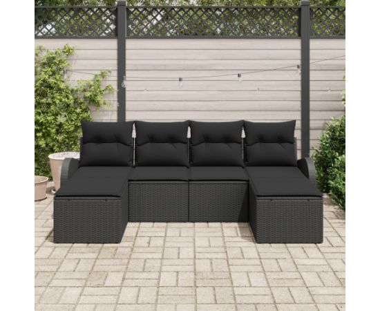 Vidaxl 6-częściowy zestaw sof ogrodowych z poduszkami czarny polirattan Dārza mēbeļu komplekti
