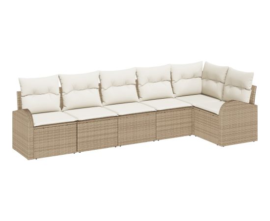 Vidaxl Zestaw 6-częściowy sof ogrodowych z poduszkami Beżowy Rattan Poliester Dārza mēbeļu komplekti