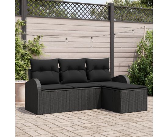 vidaXL 4-częściowy Zestaw Sof Ogrodowych z Poduszkami Czarny Polirattan Dārza mēbeļu komplekti