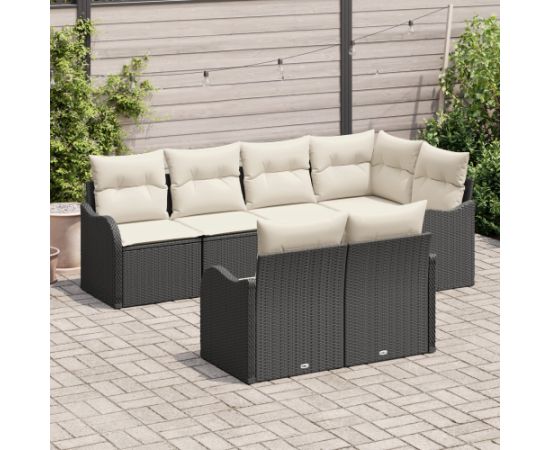 vidaXL 7-częściowy zestaw sof ogrodowych z poduszkami Czarny Polirattan Dārza mēbeļu komplekti