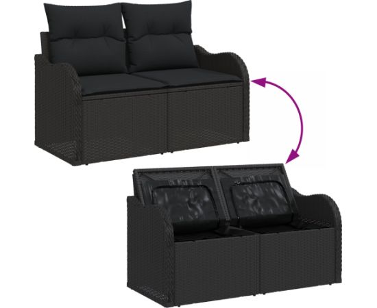 Vidaxl Zestaw 6 elementów sof ogrodowych z poduszkami Czarny Polirattan Dārza mēbeļu komplekti