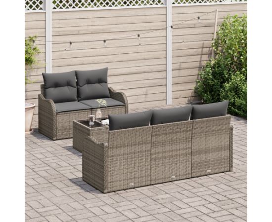 vidaXL 6-częściowy zestaw sof ogrodowych z poduszkami szary polirattan Dārza mēbeļu komplekti