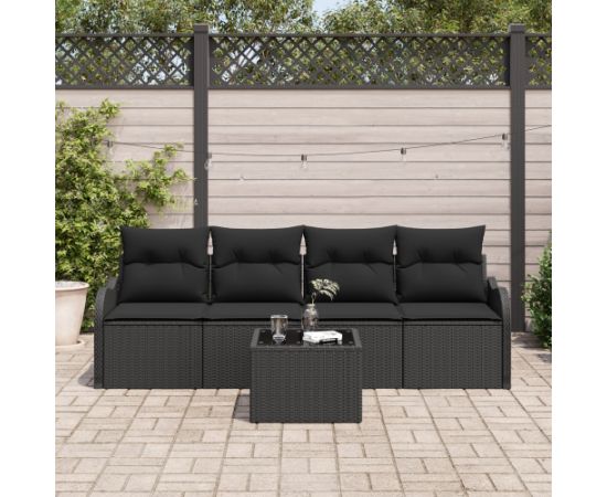 5-częściowy zestaw sof ogrodowych vidaXL z poduszkami Czarny Polirattan Dārza mēbeļu komplekti