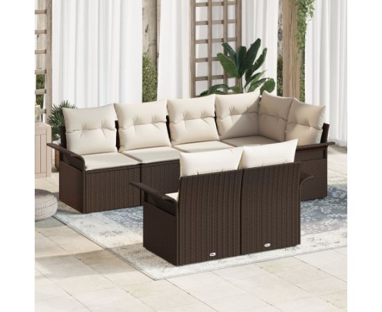 Vidaxl 7-częściowy zestaw sof ogrodowych z poduszkami brązowy polirattan Dārza mēbeļu komplekti