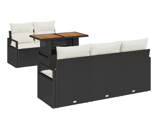 Vidaxl 6-częściowy zestaw sof ogrodowych z poduszkami Czarny Polirattan Akacja Dārza mēbeļu komplekti