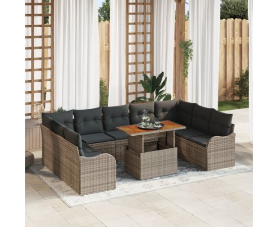 vidaXL 10-częściowy zestaw sof ogrodowych z poduszkami szary polirattan akacja Dārza mēbeļu komplekti