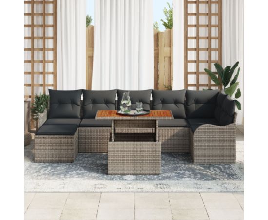 8-częściowy zestaw sof ogrodowych vidaXL z poduszkami szary polirattan akacja Dārza mēbeļu komplekti