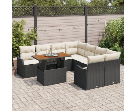 Zestaw Sof Ogrodowych vidaXL 9 Części z Poduszkami Czarny Polirattan Akacja Dārza mēbeļu komplekti