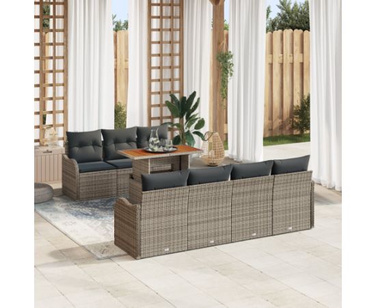 vidaXL 8-elementowy zestaw sof ogrodowych z poduszkami Szary Rattan Akacja Dārza mēbeļu komplekti