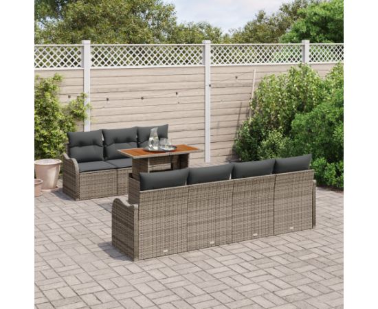 vidaXL 8-elementowy zestaw sof ogrodowych z poduszkami Szary Rattan Akacja Dārza mēbeļu komplekti