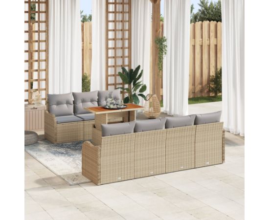 vidaXL 8-częściowy zestaw sof ogrodowych z poduszkami beżowy poli rattan akacja Dārza mēbeļu komplekti