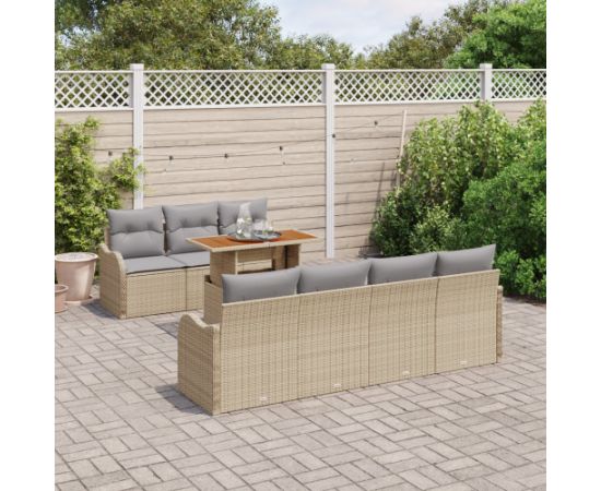 vidaXL 8-częściowy zestaw sof ogrodowych z poduszkami beżowy poli rattan akacja Dārza mēbeļu komplekti