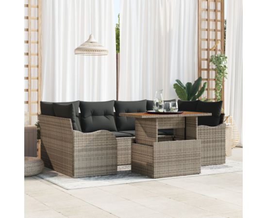 vidaXL 7-częściowy Zestaw Sofy Ogrodowej z Poduszkami Szary Poly Rattan Akacja Dārza mēbeļu komplekti