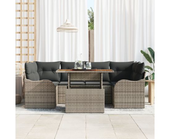 vidaXL 7-częściowy Zestaw Sofy Ogrodowej z Poduszkami Szary Poly Rattan Akacja Dārza mēbeļu komplekti